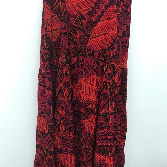 R & K Originals Dropped Waist Red & Black Tribal Print Maxi Dress 10 - Picture 8 of 9